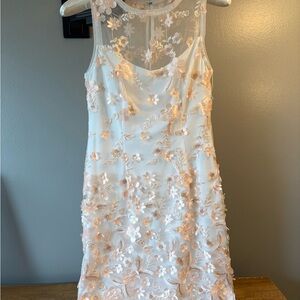 Adrianna Papell White Sheer Floral Appliqué Midi Dress